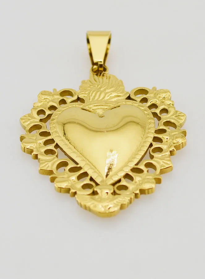 Large Ex Voto Pendant in Golden Stainless Steel - 37mm (pic 2)