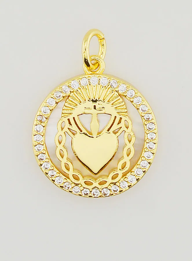 Ex Voto Medal Mother of Pearl and Rhinestones - 16mm (pic 1)