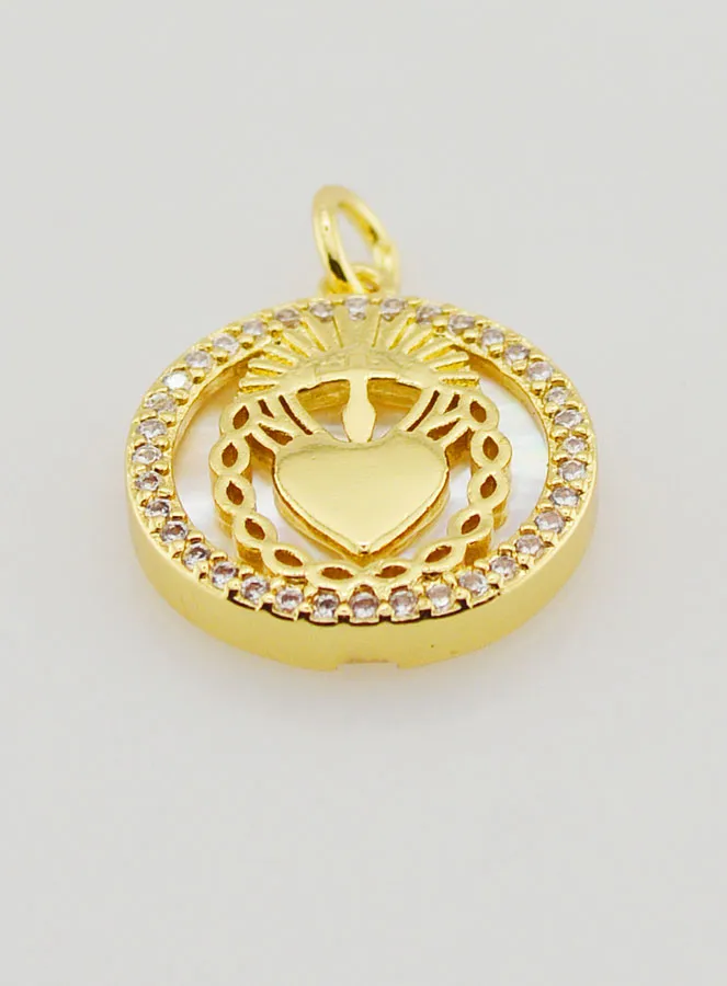 Ex Voto Medal Mother of Pearl and Rhinestones - 16mm (pic 2)