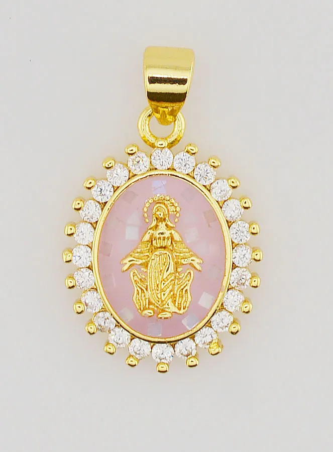 Pink Miraculous Virgin Medal - 17mm (pic 1)