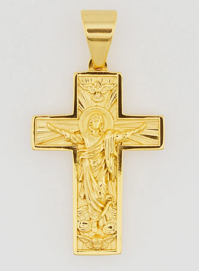 Cross Pendant Jesus the Redeemer in Golden Stainless Steel - 35mm (pic 1)