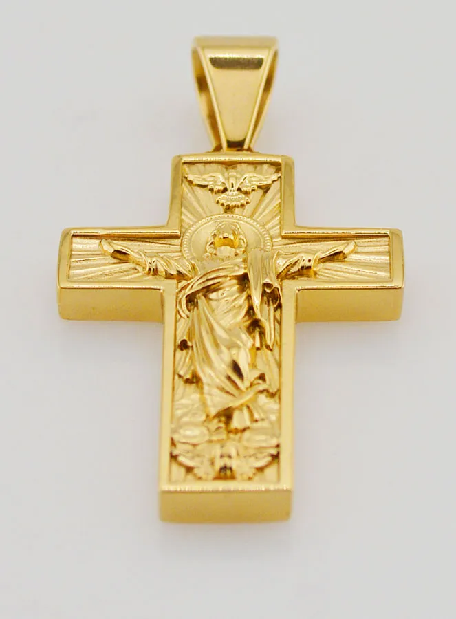 Cross Pendant Jesus the Redeemer in Golden Stainless Steel - 35mm (pic 2)
