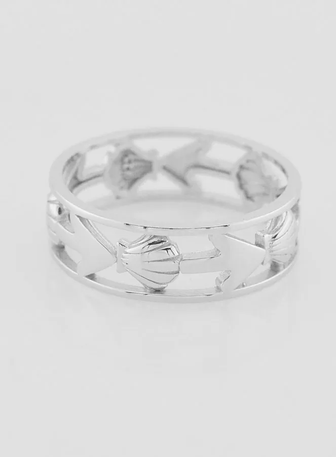 Openwork Silver Ring Shell and Anchor - Size 60 (pic 1)