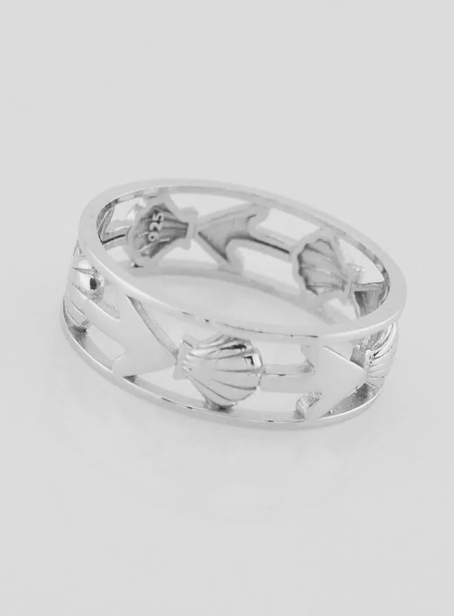Openwork Silver Ring Shell and Anchor - Size 60 (pic 2)