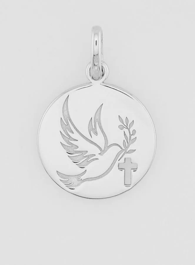 Silver Holy Spirit Medal with Cross - 15mm (pic 1)