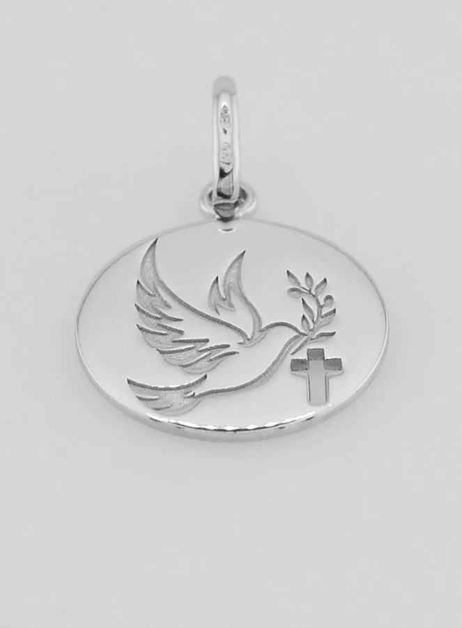 Silver Holy Spirit Medal with Cross - 15mm (pic 2)