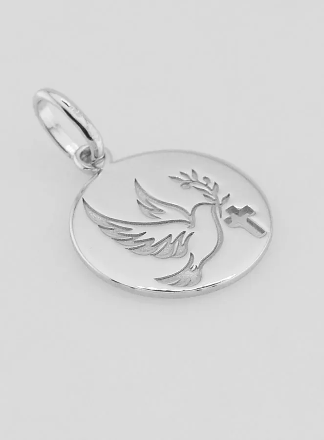 Silver Holy Spirit Medal with Cross - 15mm (pic 3)