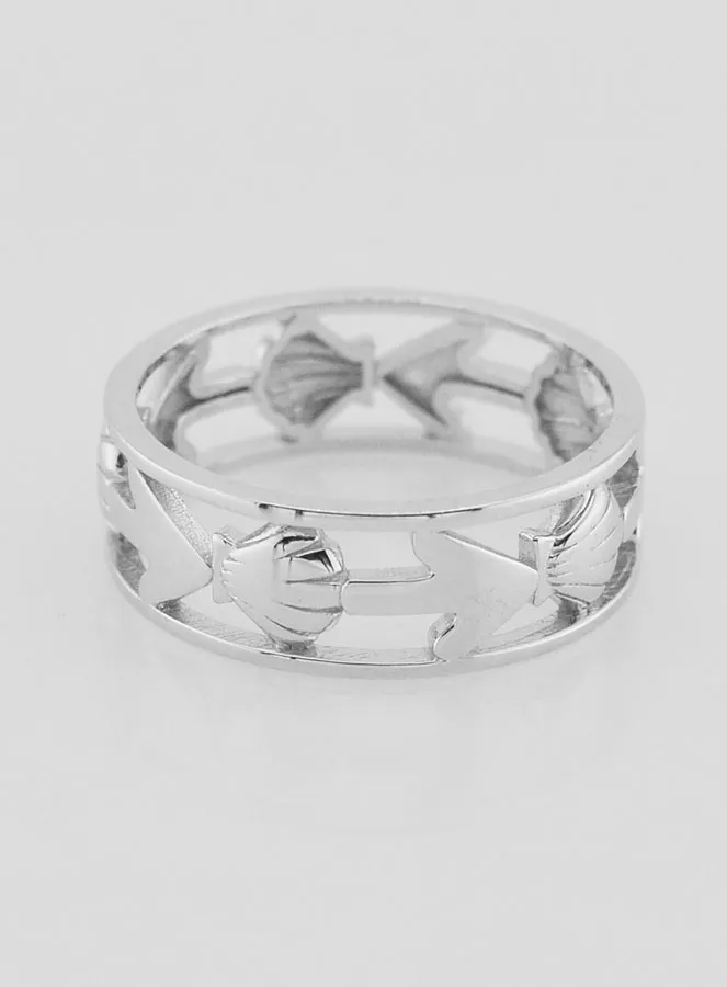 Openwork Silver Ring Shell and Anchor - Size 56 (pic 1)