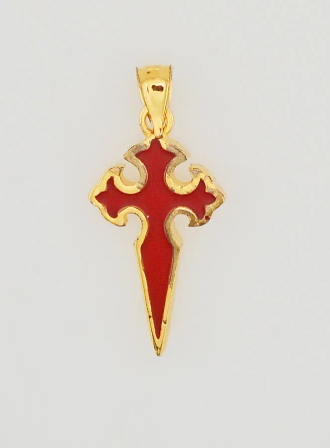 Gold Plated and Enamelled Saint James Cross - 17mm (pic 1)