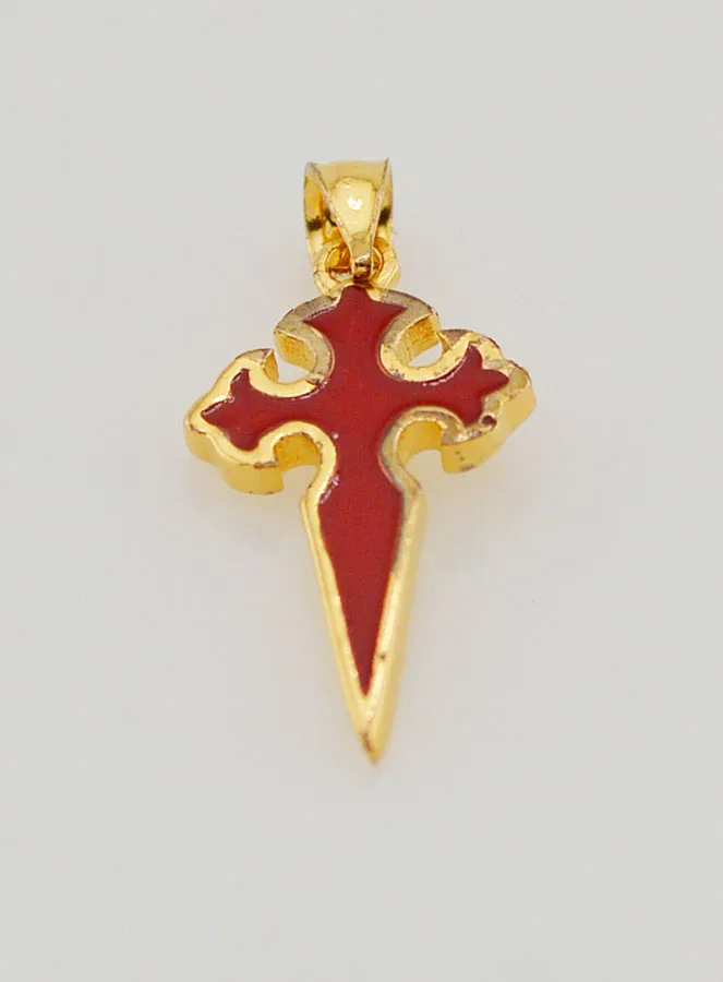 Gold Plated and Enamelled Saint James Cross - 17mm (pic 2)