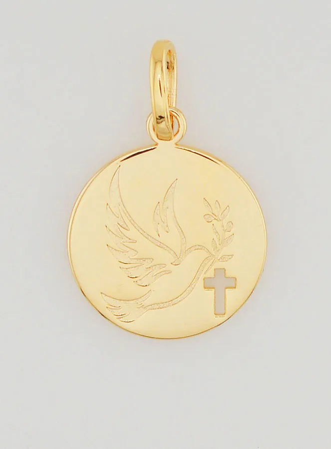 Gold Plated Medal Holy Spirit and Cross - 15mm (pic 1)