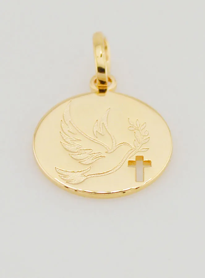 Gold Plated Medal Holy Spirit and Cross - 15mm (pic 2)