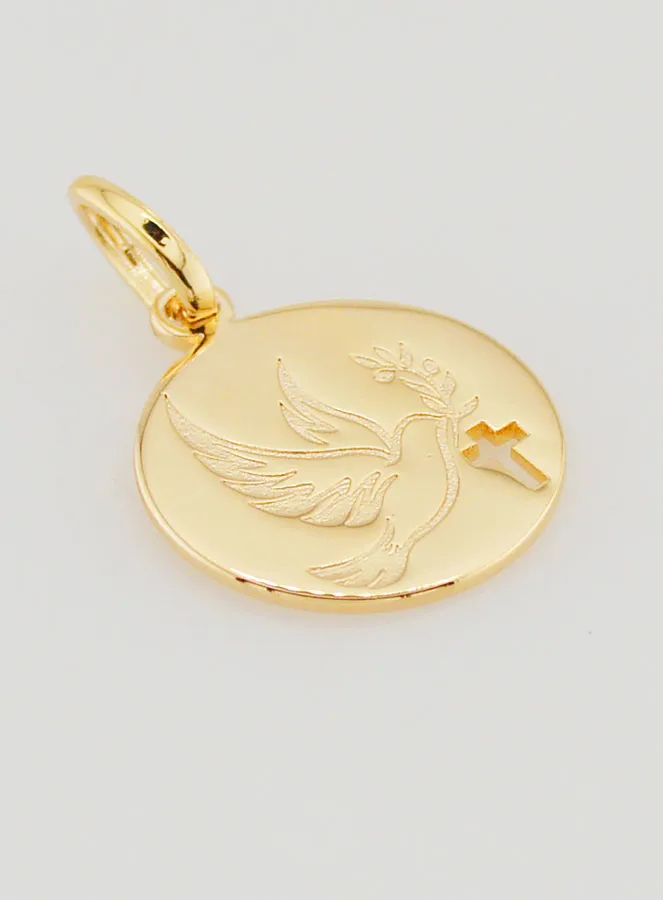 Gold Plated Medal Holy Spirit and Cross - 15mm (pic 3)