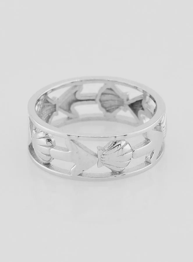 Openwork Silver Ring Shell and Anchor - Size 54 (pic 1)