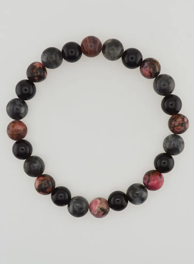 Rhodonite - Onyx - Larvikite Bracelet - 8mm (pic 1)