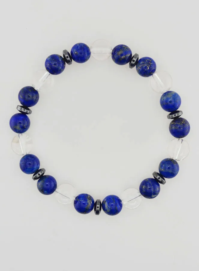 Bracelet with Rock Crystal and Lapis Lazuli AA - 8mm (pic 1)