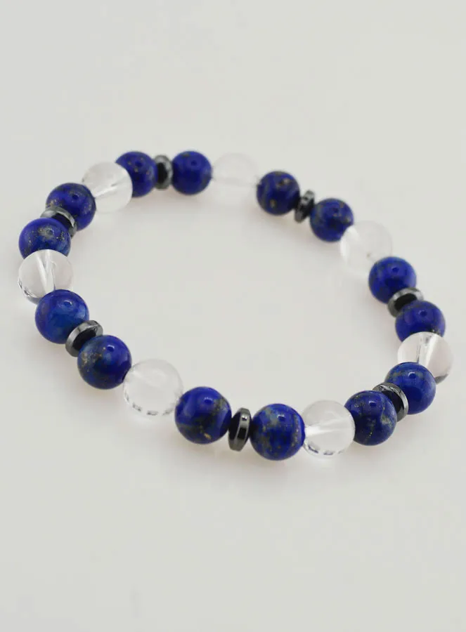 Bracelet with Rock Crystal and Lapis Lazuli AA - 8mm (pic 3)