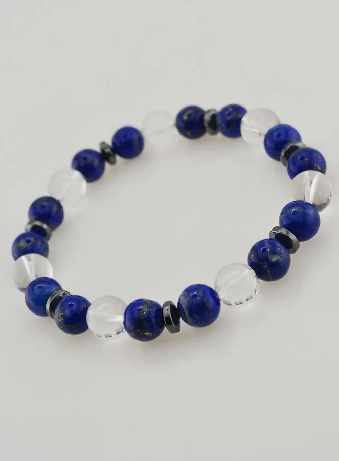 Bracelet with Rock Crystal and Lapis Lazuli AA - 8mm (pic 4)