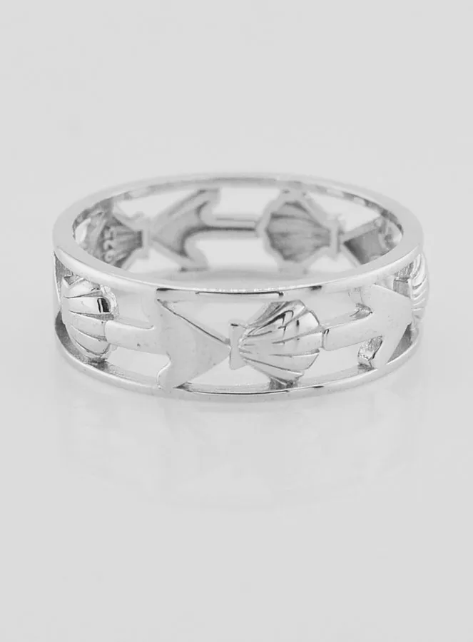 Openwork Silver Ring Shell and Anchor - Size 62 (pic 1)