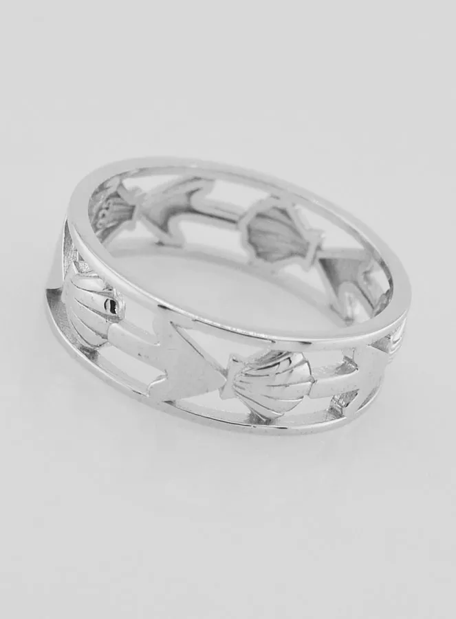 Openwork Silver Ring Shell and Anchor - Size 62 (pic 2)