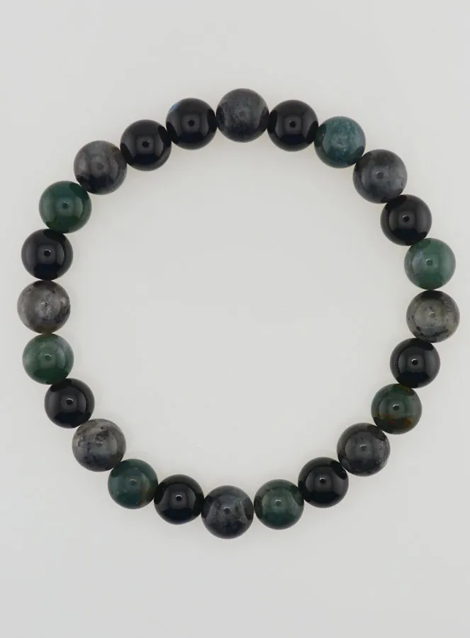 Moss Agate, Larvikite, Black Onyx Bracelet - 8mm (pic 1)