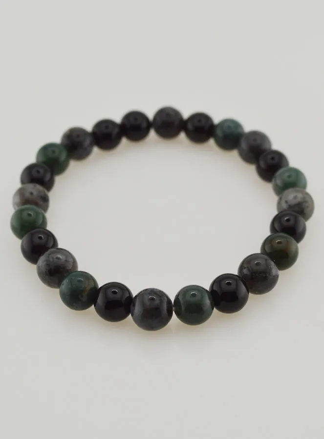 Moss Agate, Larvikite, Black Onyx Bracelet - 8mm (pic 2)