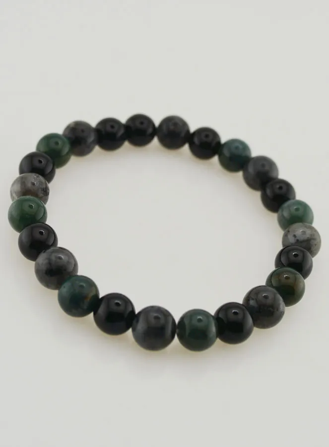 Moss Agate, Larvikite, Black Onyx Bracelet - 8mm (pic 3)