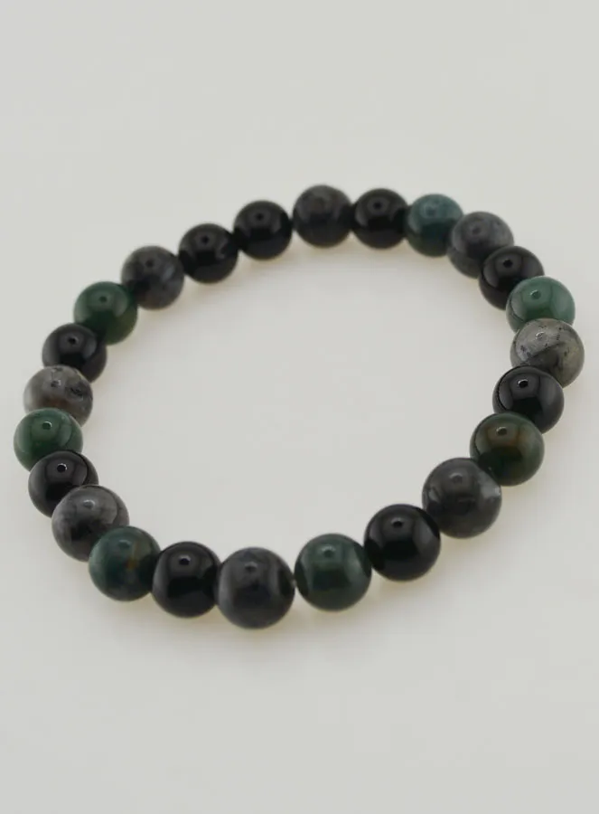 Moss Agate, Larvikite, Black Onyx Bracelet - 8mm (pic 4)