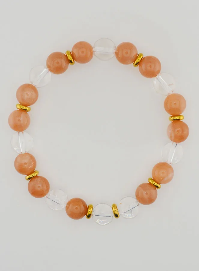 Bracelet with Rock Crystal and Sunstone AA - 8mm (pic 1)
