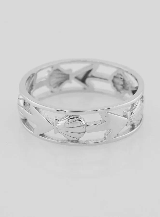 Openwork Silver Ring Shell and Anchor - Size 64 (pic 1)
