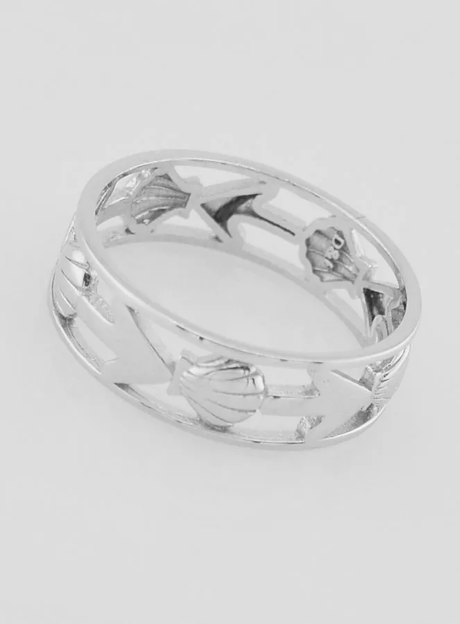 Openwork Silver Ring Shell and Anchor - Size 64 (pic 2)