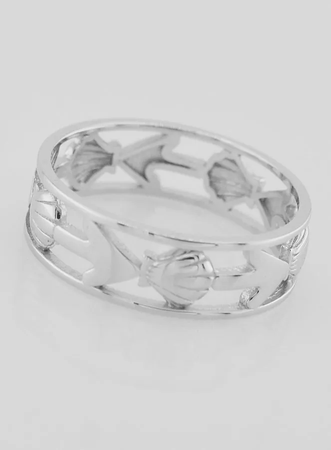 Openwork Silver Ring Shell and Anchor - Size 66 (pic 2)