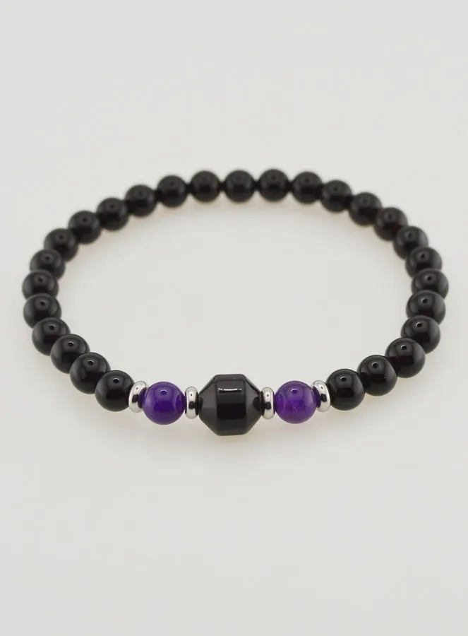 Amethyst and Black Onyx Bracelet - 6mm (pic 2)