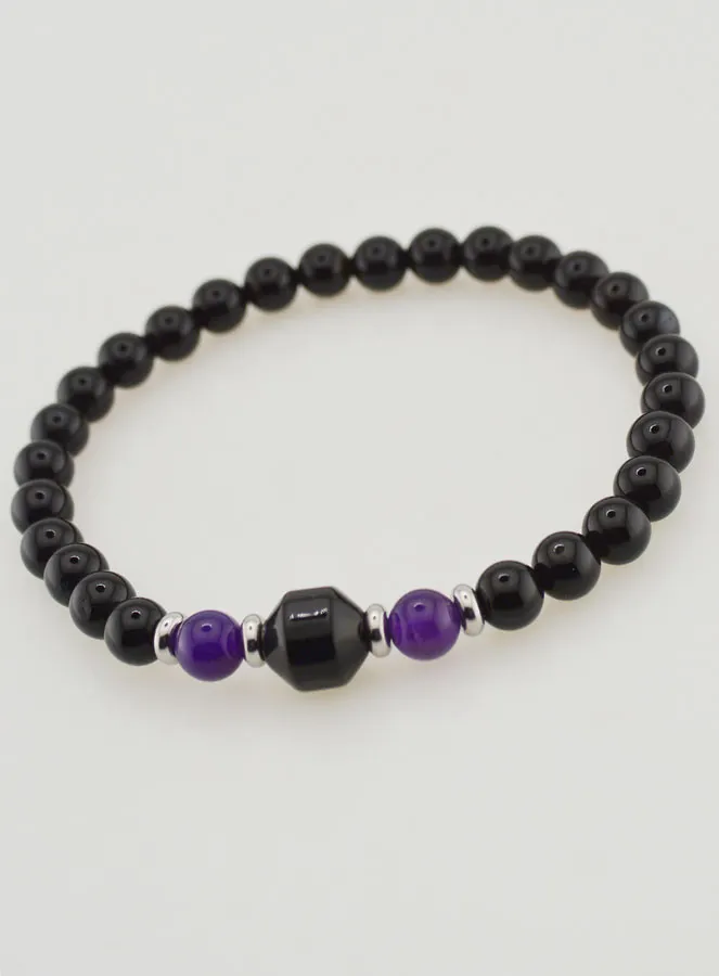 Amethyst and Black Onyx Bracelet - 6mm (pic 4)