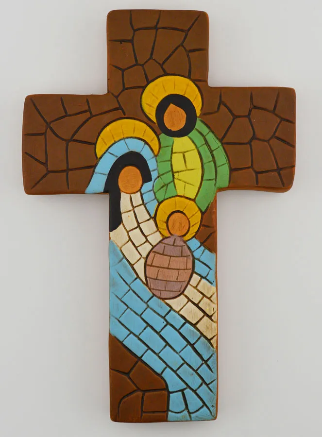 Ceramic Cross Holy Family Brown - 15cm (pic 1)