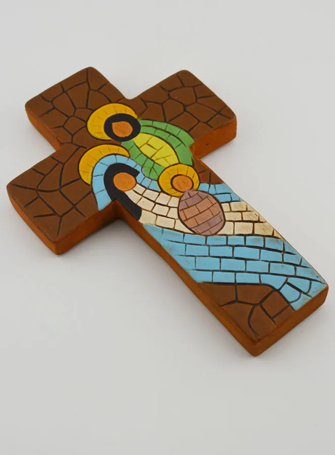Ceramic Cross Holy Family Brown - 15cm (pic 3)