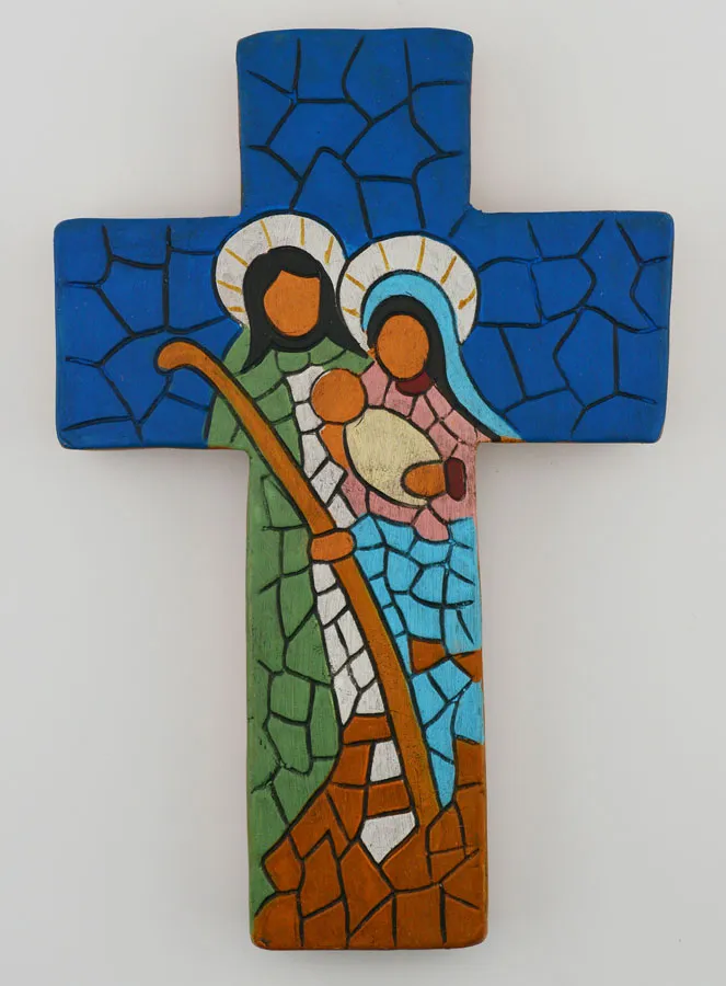 Ceramic Cross Holy Family Blue - 15cm (pic 1)