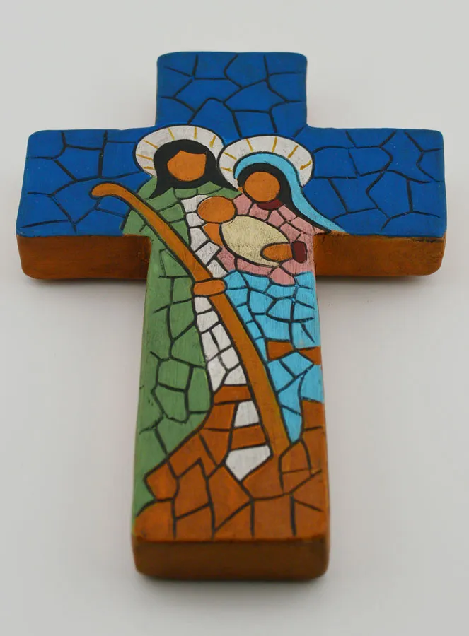 Ceramic Cross Holy Family Blue - 15cm (pic 2)