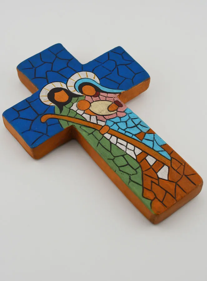 Ceramic Cross Holy Family Blue - 15cm (pic 3)