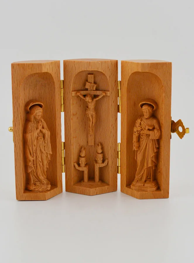 Solid Wood Triptych - Our Lady of Lourdes and Saint Joseph (pic 1)