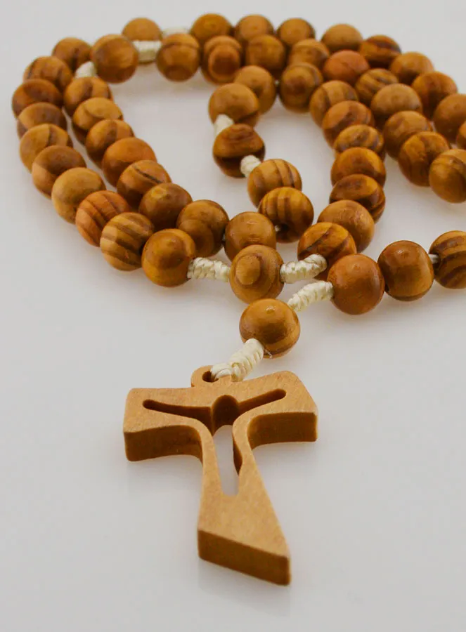 Olive Wood Rosary Large Beads - Tau Cross (pic 2)