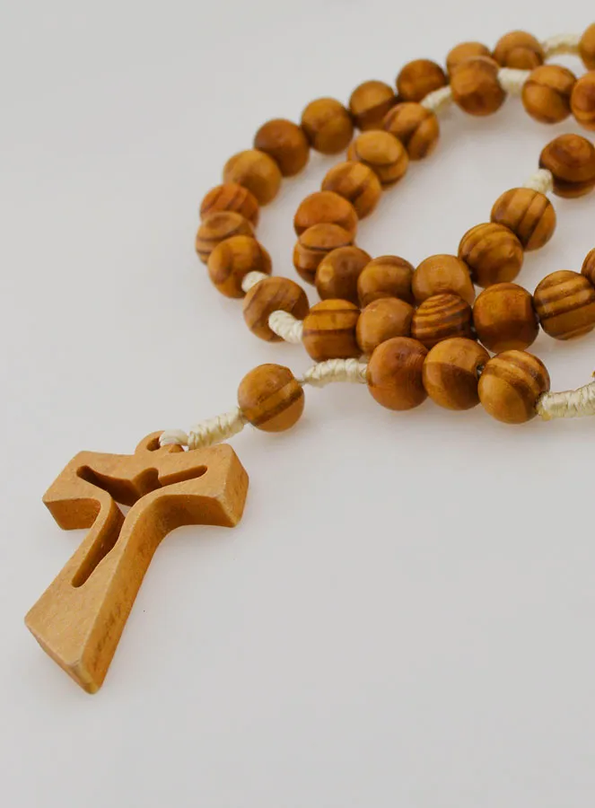 Olive Wood Rosary Large Beads - Tau Cross (pic 4)