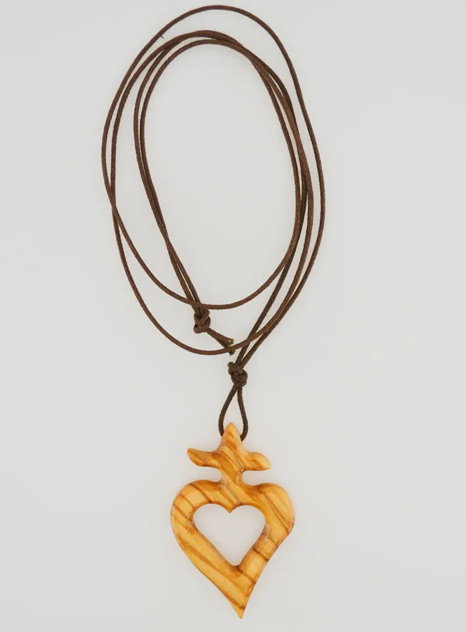 Olive Wood Ex-Voto Cross Pendant with Cord (pic 1)