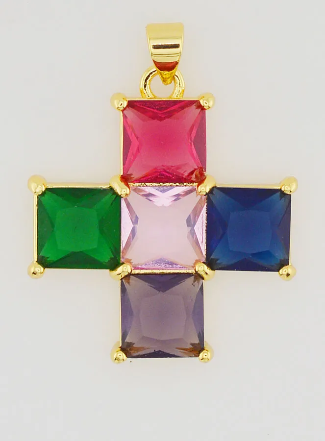 Multicoloured Square Cross Pendant - 25mm (pic 1)