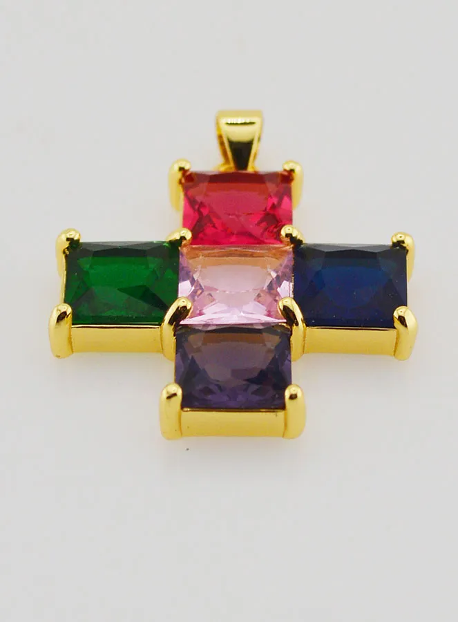 Multicoloured Square Cross Pendant - 25mm (pic 2)