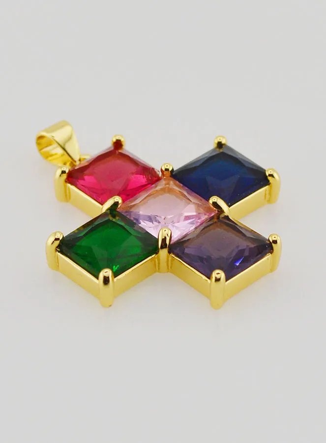 Multicoloured Square Cross Pendant - 25mm (pic 3)