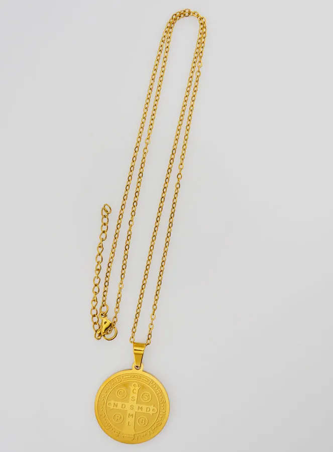 Religious Necklace with Saint Benedict Medal - Golden (pic 1)