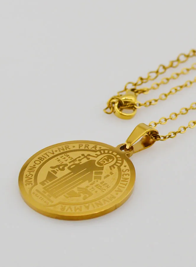 Religious Necklace with Saint Benedict Medal - Golden (pic 2)