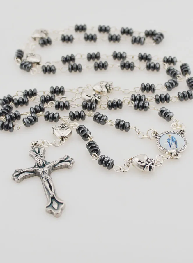 Rosary Miraculous Virgin and Ex Voto - Hematite (pic 2)