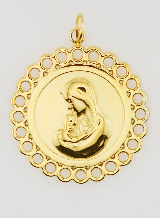 Virgin and Child Medal Golden Stainless Steel - 25mm (pic 1)